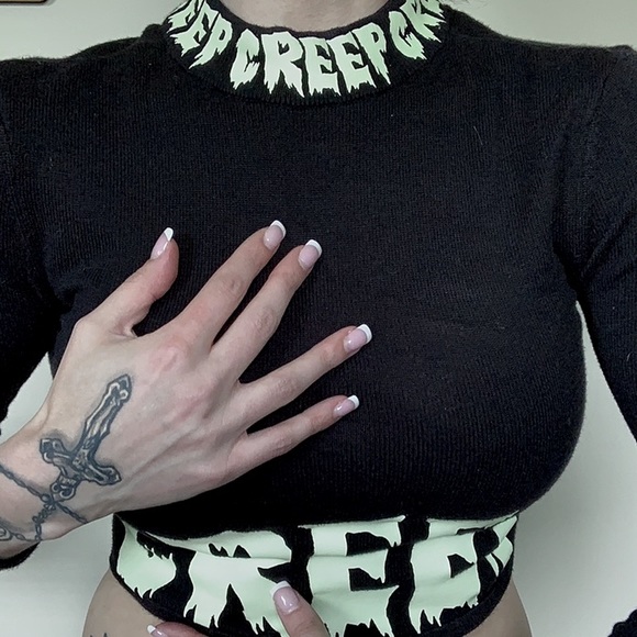 Goth Creep Graphic Cropped Sweater - Picture 3 of 14